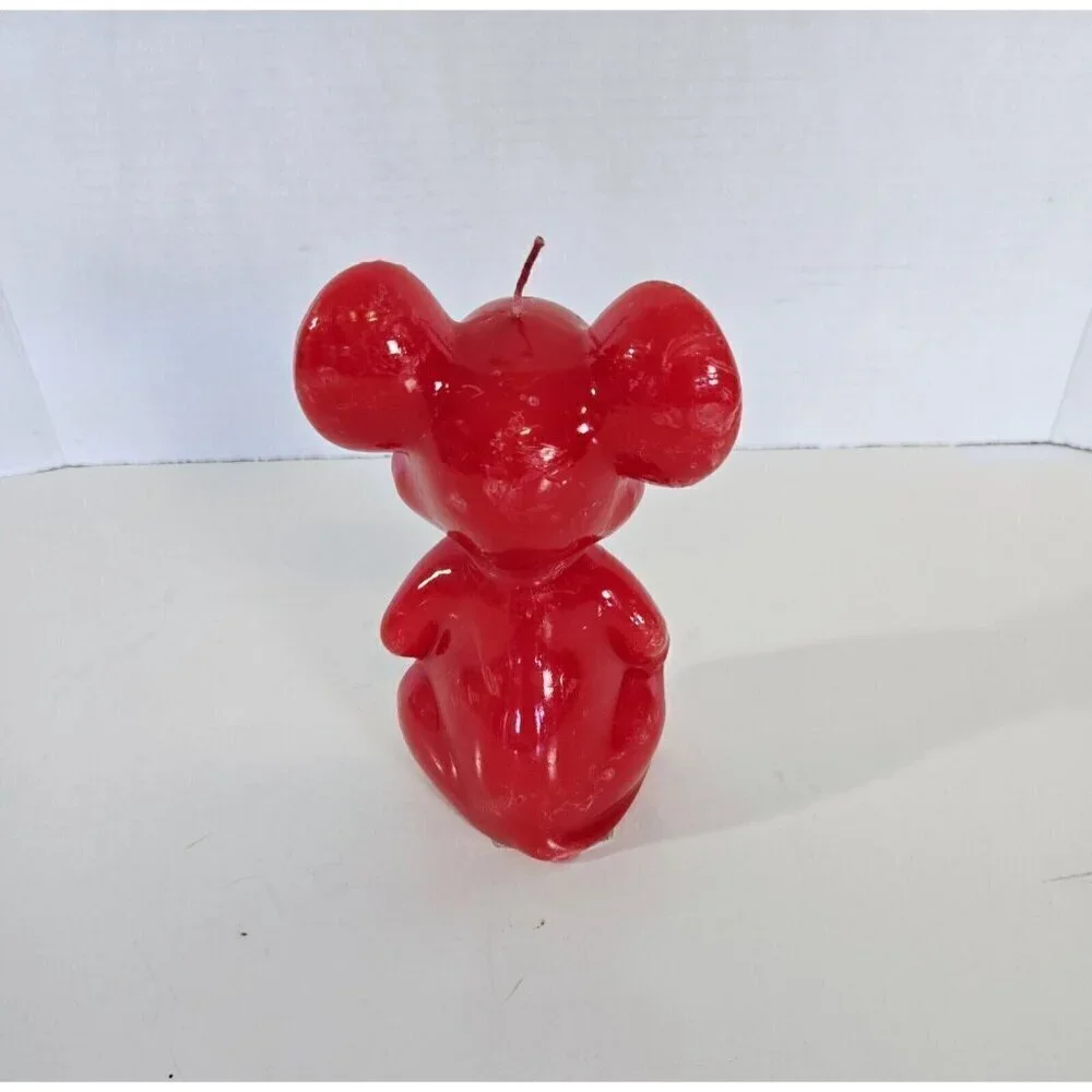 Vintage Candle Christmas Mouse Red With Green Sequin Eyes